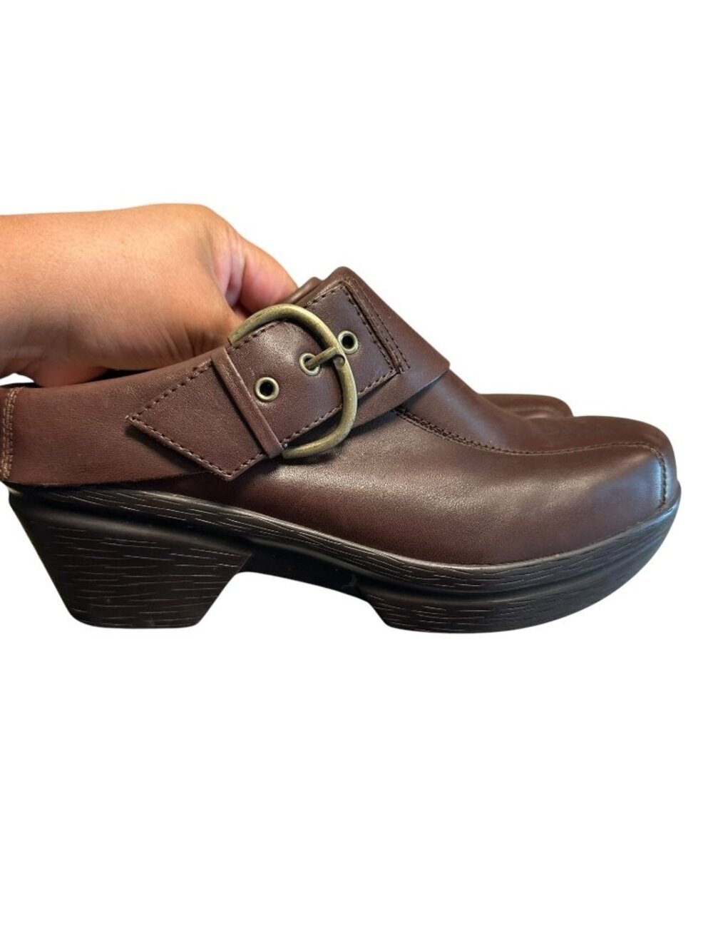 Sanita Womens EU 40 US 9.5-10 Clogs Nikolette Brown Leather Slip On Shoes Button